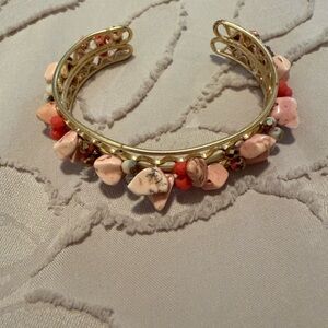 Gold and Coral Beaded Bracelet